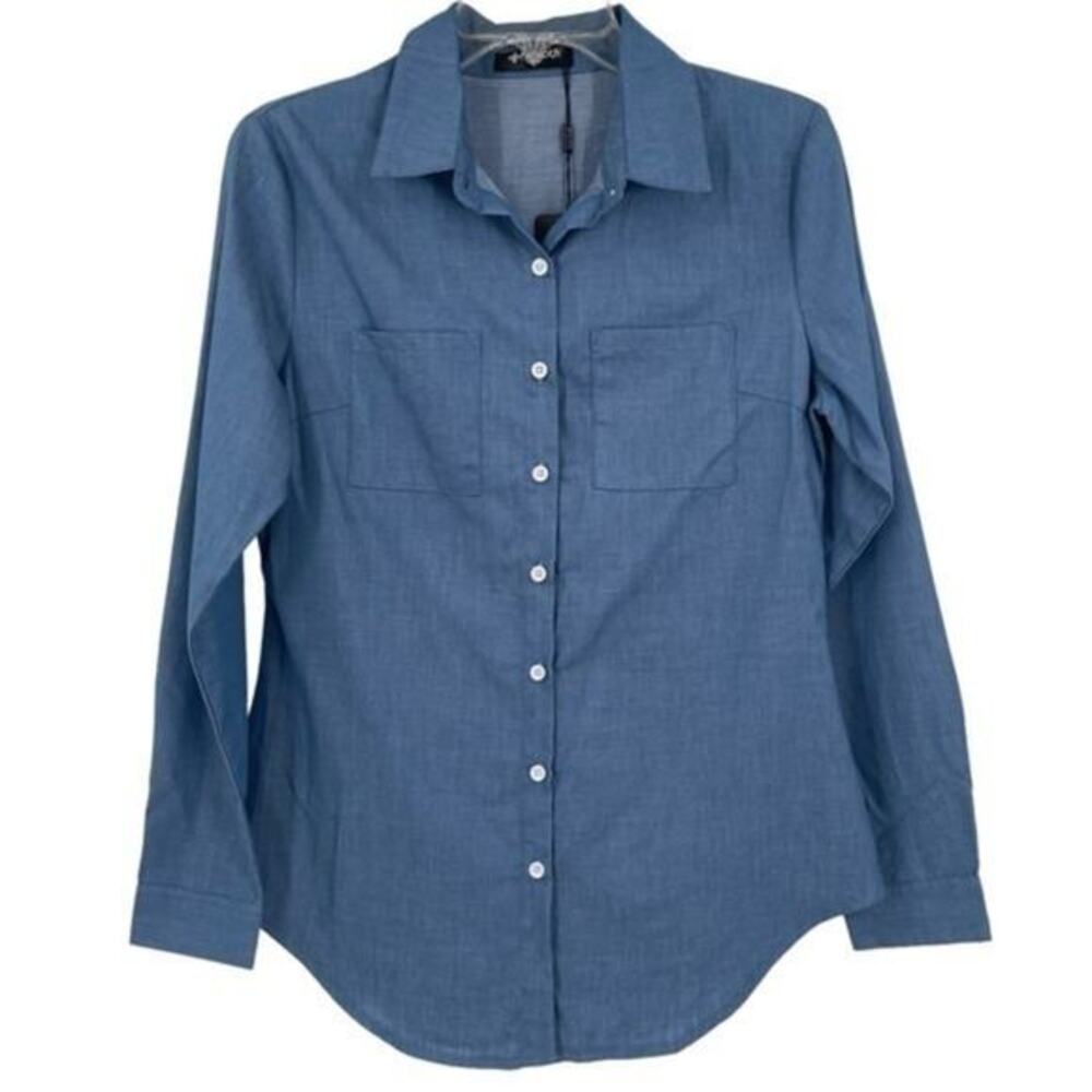 Fuinloth NWT Blue Chambray Long Sleeve Collared Button Front Shirt Small